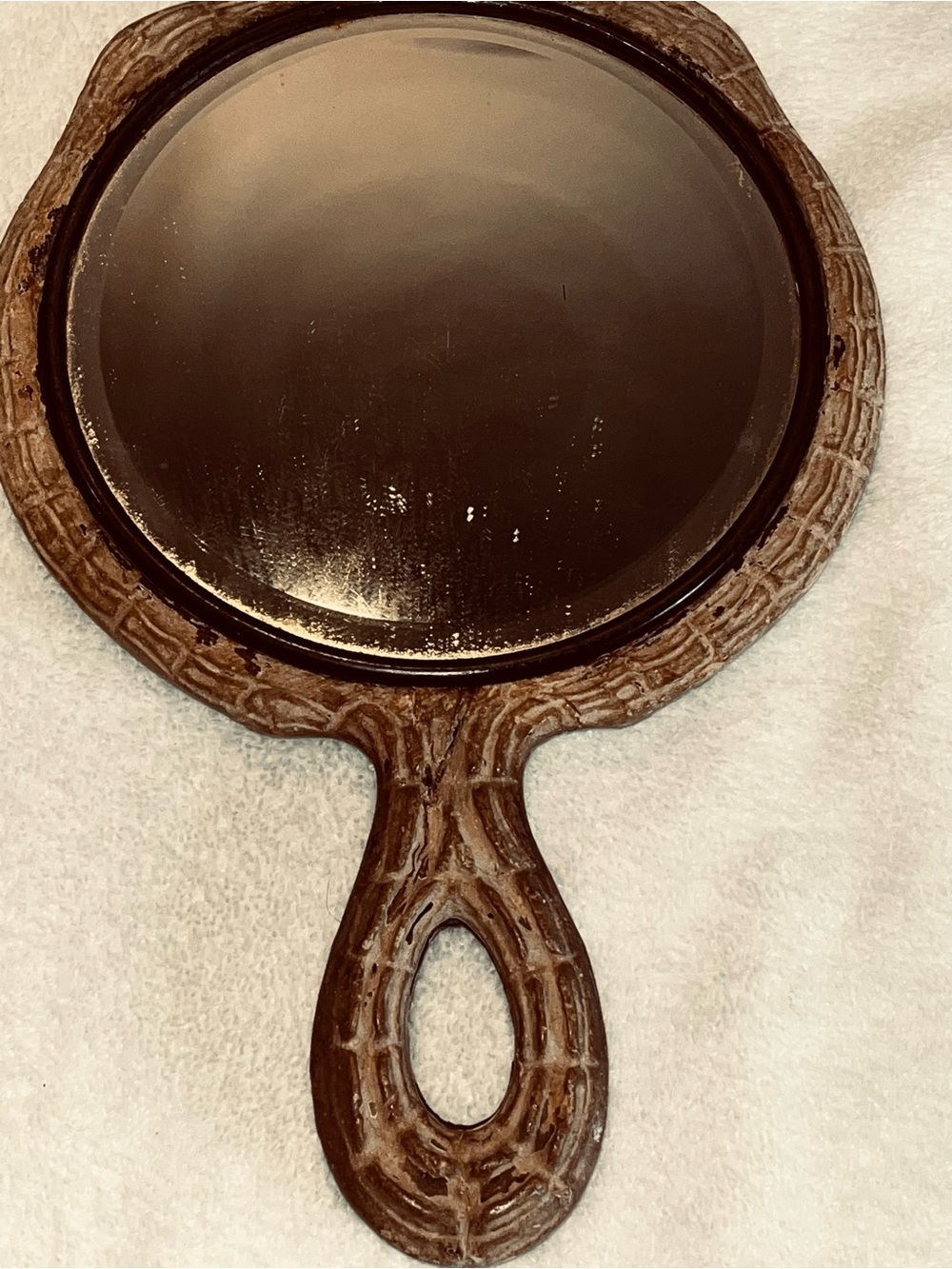 Ornate Hand Mirror Raised Wheat Sheaf Design Openwork Handle